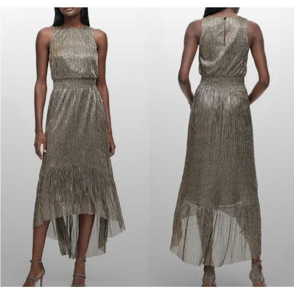 Banana Republic Metallic High-Low Dress Size 6 Gold Mix New - Picture 1 of 11